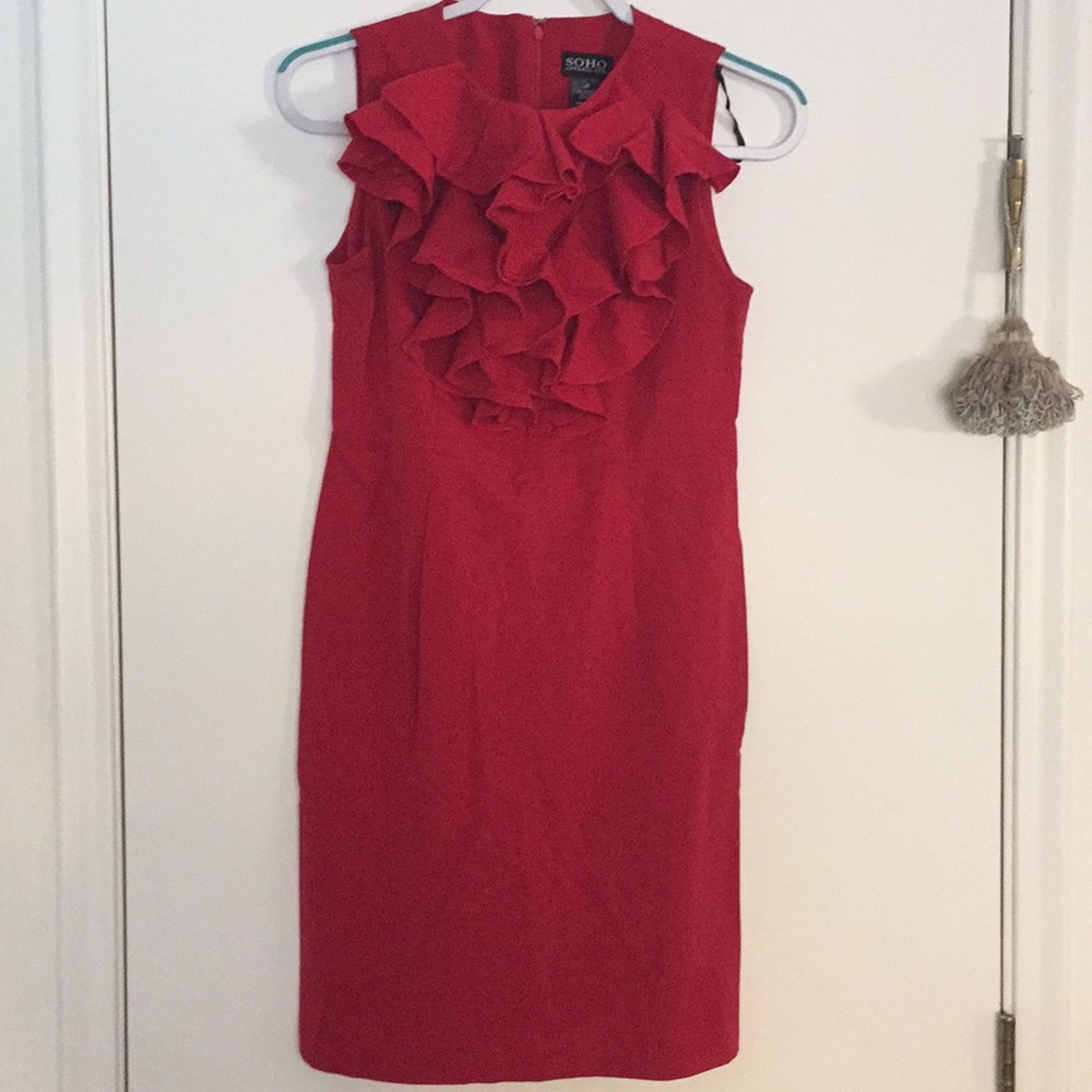 Beautiful Tailored Red Cocktail Dress With Ruffles